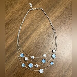 Elegant Silver and Blue Multi-Strand Piano Wire Statement Necklace